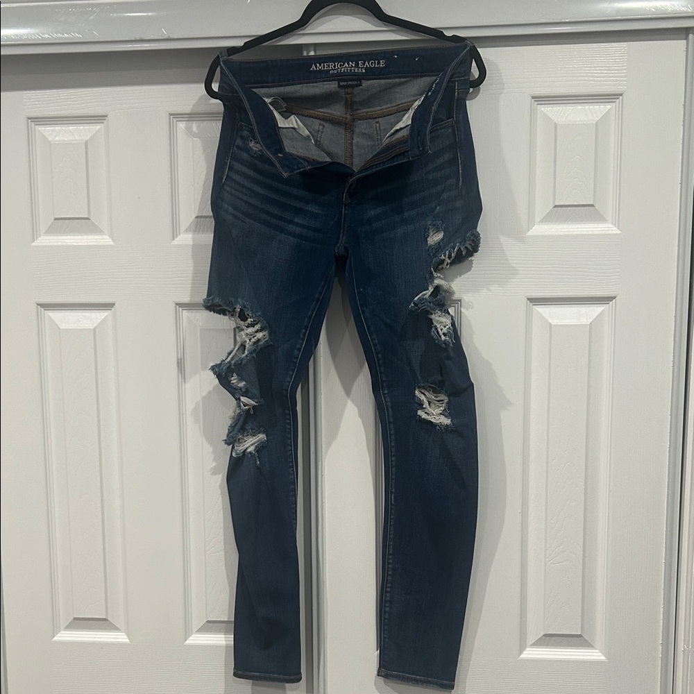 American Eagle Outfitters Women's Ripped Dark Blue Skinny Jeans